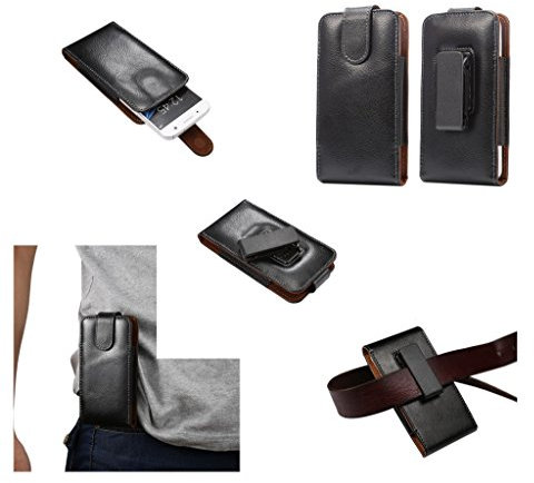 DFVmobile - Magnetic Genuine Leather Executive Case Belt Clip Rotary 360 for Fly EVO Energy 5 - IQ4504 - Black