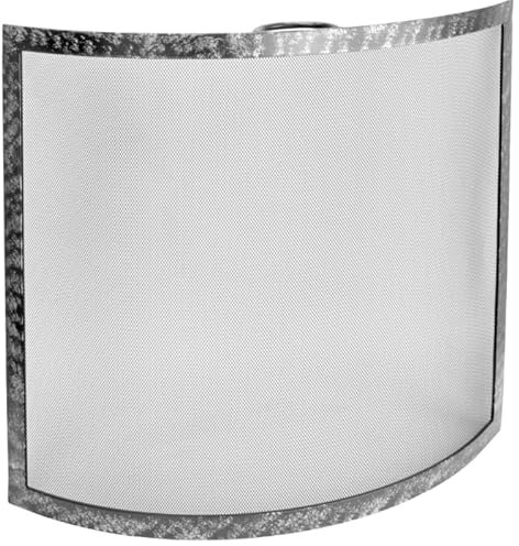 Black Country Metal Works Modern Curved/Arched Fire Place Surround Screen with 66cm Width - Features Mesh and Handle - Gunmetal Finish