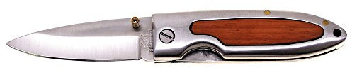 Klappmesser Einhand, Gürtelclip, Metallgriff mit Holzeinlage