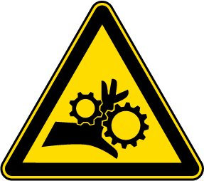 Warnschild aus Aluminium - Handverletzung bei Zahnradantrieb - Schenkellänge 40 cm