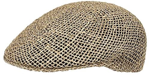 Lipodo Straw Flat Cap Women/Men - Summer Cap Made of Straw - Made in Italy - Stretch Band in The Back - Peaked Cap Spring/Summer Nature 61 cm