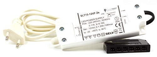 LED Trafo 12V DC 15W EMC Netzteil Treiber 220V - 240V Transformator mit Überlastungsschutz Überhitzungsschutz 0,5 - 15 Watt mit mini AMP Stecker und 230V Euro-Stecker
