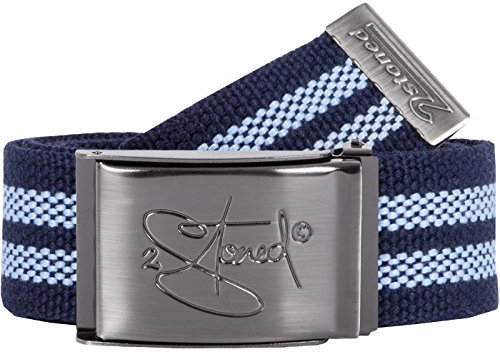 2Stoned Gürtel Koppelgürtel mit Flaschenöffner 4cm Matte Schnalle Classic in Navy-Hellblau für Damen und Herren