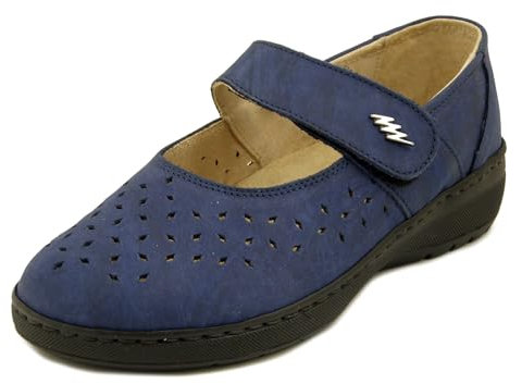 STILEDIVITA Scarpe Donna Ballerine con Strap in Pelle Blu, Linea Ortopedica, Pianta Larga e Plantare Estraibile, 9152 Taglia Donna 39