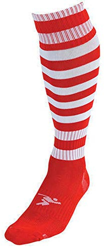 Precision Kids and Kids Pro Hooped Soccer Socks Stockings (1 Pair) - red/white