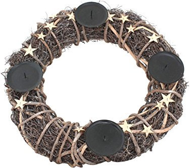 Adventskranz aus Naturgeflecht 40 cm Ø mit Kerzenhalter