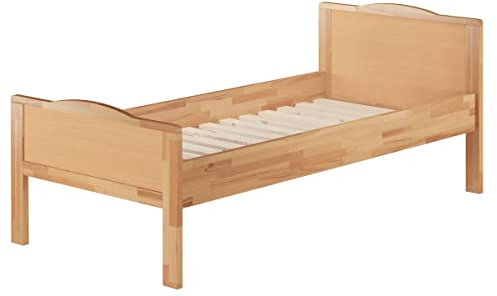 Erst-Holz®Seniorenbett Einzelbett extra hoch 100x200 Buchebett Holzbett Massivholz Natur Rollrost 60.70-10