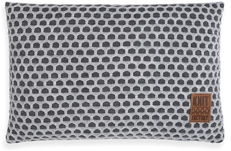 KNIT FACTORY - Mila Kissen - Anthrazit/Grau - 60x40 cm | Sofakissen mit Füllung und Bezug - Couchkissen - Zierkissen - Gestrickter Dekokissen - Kissen mit Wabenmuster