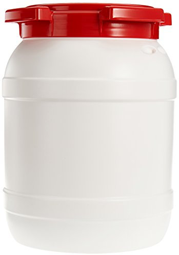 neoLab HDPE - Barril de boca ancha con tapa de rosca, color blanco/rojo, capacidad de 6,4 l