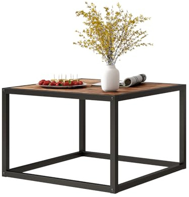 JUISSANO Couchtisch,Wohnzimmertisch,Couch Tisch Wohnzimmer,Coffee Table,Wohnzimmer Industriestil, Stahlgestell, einfache Montage, für Schlafzimmer, 60 x 40 x 60 cm (BxHxT) Schwarz/Braun