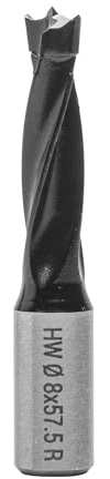 ENT 22044 Dübelbohrer HW, Schaft (S) 10 mm, Durchmesser (D) 8 mm, NL 30 mm, SL 20 mm, L 57,5 mm, Rechts