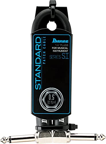 IBANEZ SI Serie (Standard) Instrumentenkabel - 2 abgewinkelte Stecker Patch Kabel Klinke/Klinke - Klinke, Schwarz - 0,15 m / 0,5 ft (SI05P)