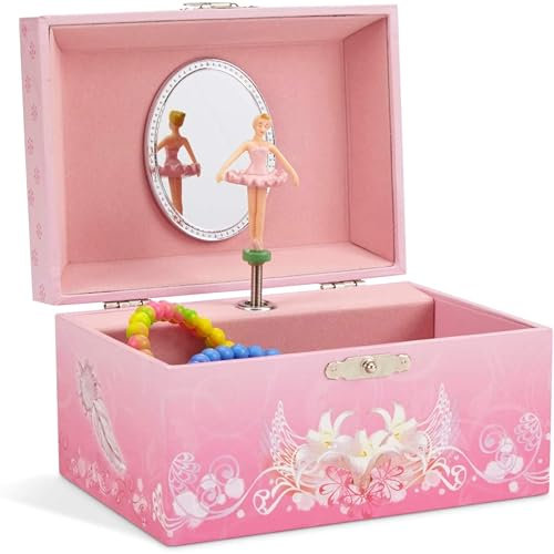 Jewelkeeper - Spieluhr Schmuckkästchen für Mädchen mit drehender Ballerina, Rosa Design - Schwanensee Melodie