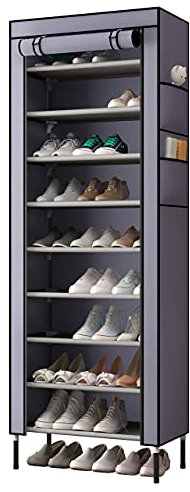 AcornFort S-203 10 Etagen extra dicke Stangen stabiler Schuhschrank Aufbewahrung Organizer Ständer 58 x 28 x 170 cm Oxford-Gewebe staubdichter Abdeckung hält bis zu 30 Paar Schuhe Grau