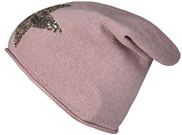 Cashmere Dreams Slouch-Beanie-Mütze mit Kaschmir - Hochwertige Strickmütze für Damen Mädchen - Hat - Pailletten Stern - One Size - Sommer Herbst und Winter Zwillingsherz (alt/Silber)