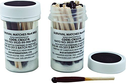 Fox Outdoor Bushcraft BCB Survival - Fiammiferi Antivento e antiacqua, 2 contenitori Trasparenti da 25