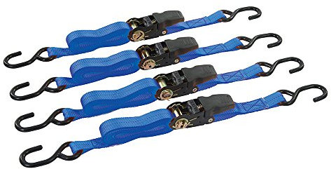 Silverline 648419 Lot de 4 sangles d'arrimage 250 kg à tendeur à cliquet caoutchouté 4 m x 25 mm