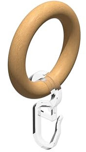 Interdeco Gardinenstangen Ringe mit Faltenhaken/Gardinenringe in Buche Holz für 16 mm Ø (10 Stück)