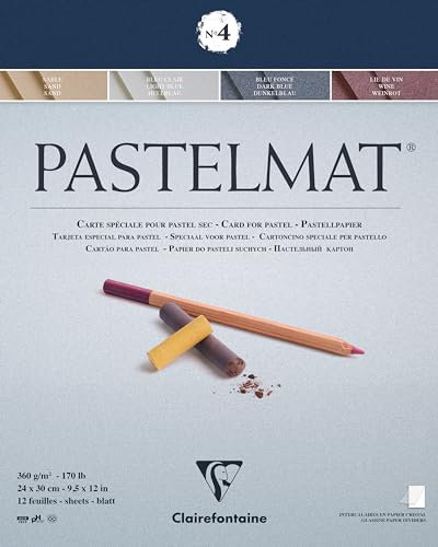 Clairefontaine 96111C Zeichenblock Pastelmat (12 Blatt, 24 x 30 cm, 360 g, mit 4 transparenten Trennblättern, Spezielkarton ideal fur Pastell und Kreide) dunkelblau, hellblau, rot und gelb