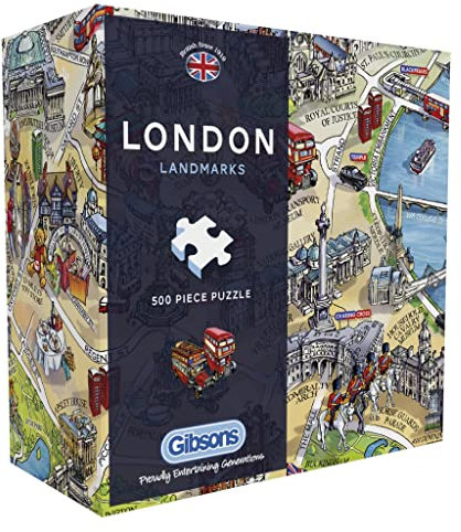 London Landmarks | 500 Piece Gift Puzzle | British London Map | Sustainable Jigsaw Puzzle for Adults | Premium 100% Recycled Board | Great Gift for Adults | Gibsons Games