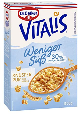 Dr. Oetker Vitalis Weniger Süß mit 30% weniger Zucker Knusper Pur Knuspermüsli, 4er Pack (4 x 1.5 kg)
