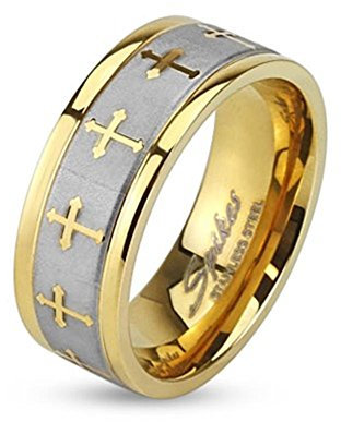 Paula & Fritz® Ring Herren Gold Keltisches Kreuz 316L Chirurgenstahl Größe 64 (20,4) 8-mm Ring-Breite Damen-Ring Partnerring Ehering Religion Motivring