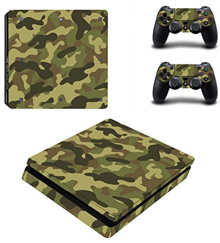DOTBUY PS4 Slim Skin Aufkleber Sticker Design Folie schützende Haut Schale für Sony Playstation 4 Slim Konsole und 2 Dualshock Controller (Camouflage Green)