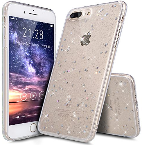 iPhone 8 Plus Case,iPhone 7 Plus Case,ikasus Luxury Sparkle Star Bling Diamond Glitter Paillette Flexible Soft Rubber Gel TPU Protective Bumper Silicone Case for iPhone 8 Plus / 7 Plus,Clear A