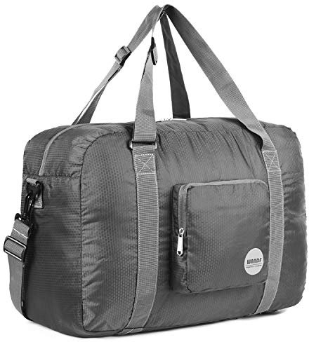 WANDF Handgepäck Tasche für Flugzeug Reisetasche Klein Faltbare Handgepäck Koffer Sporttasche Krankenhaustasche Weekendertasche (Grau mit Schultergurt 40L)