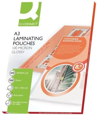 Q-Connect A3 Laminating Pouch 200 Micron (100 Micron Each Side) - (Pack of 100)