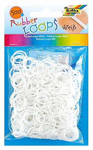 folia 331500 - Rubber Loops, inklusive 25 S - Clips und 1 Häkelnadel, 500 Gummibänder, weiß