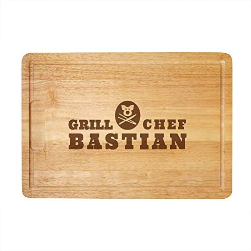 Casa Vivente Schneidebrett aus Holz mit personalisierter Gravur für Grillmeister, Geschenk für Männer, Motiv Grillchef, 40,5 x 28,5 x 2 cm