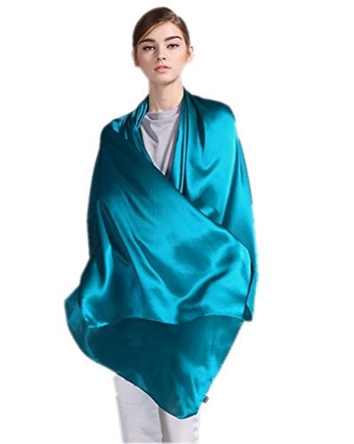 Prettystern Damen Seidenschal Herren festlich Stola Crepe Satin Seide uni-farbe Schultertuch für Abendkleider petrol