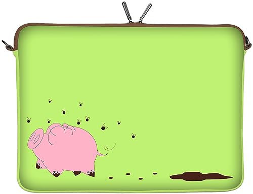 Digittrade LS158-13 Happy Piggy Designer Mac Book Tasche 13 Zoll Neopren passend als iPad Pro Case 12.9 bis 13.3 Zoll (33.8 cm) Air Schweinchen rosa-grün