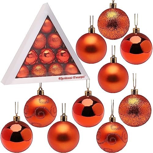 Christmas Concepts® Pack of 10-60mm Christmas Tree Baubles - Shiny, Matte & Glitter Decorated Baubles (Copper)