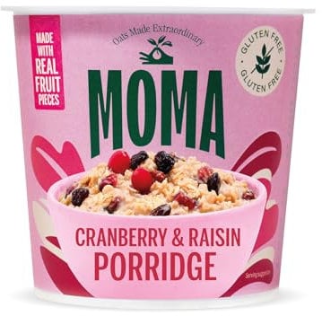 MOMA Instant Porridge Pots CRANBERRY & RAISIN - 70g Pot - Breakfast Jumbo Oat with Real Fruit - Gluten Free, High in Fibre, Source of Protein & Rich in Vitamin B6 - Made in UK