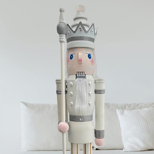 CDL 180cm 6Ft Tall Life-Size Giant White Glitter Christmas King on Stand With Scepter for Indoor Outdoor Xmas/Event/Wedding Decoration (6 Feet, King White K30)