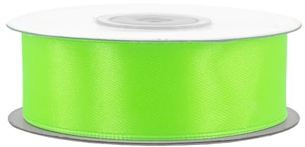 Satinband 25mm x 25m Rolle - FARBAUSWAHL in 3/6/12/18/25/38/50/75/100mm - farbecht & waschbar - Schleifenband für Hochzeit - Geschenkband zum Verpacken Dekorieren Basteln - Hellgrün Neon 556