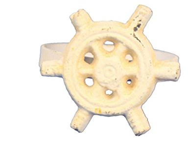 Hampton Nautical Handarbeit Maritimes Dekor Gusseisen Schiff Rad Serviette Ring, antik-weiß, 10,16 cm
