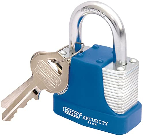 Draper 64181 Laminated Steel Padlock and 2 Keys with Hardened Shackle/Bumper 44 mm