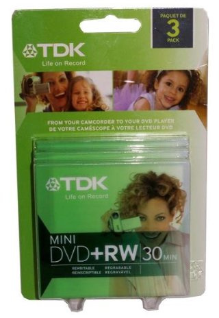 TDK 3 Pack Mini DVD+RW 30 Minute 1.4GB Discs with Case
