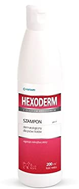 EUROWET Hexoderm 200ml Dermatologisches Hexoderm Shampoo ist ein Tierärztlicher Dermokosmetiker, der die Mikroflora der Haut stabilisiert und den pH-Wert durch die Abgabe einer dünnen Fett-Proteinschicht verhindert