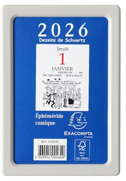 Exacompta - Bloc éphéméride comique 6,5x9,7cm sur plaque Bleu - 2027