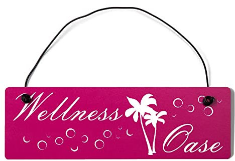 Homeyourself Wellness Oase Dekoschild Türschild pink mit Draht