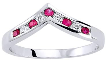 Jewelco London Ladies Sterling Silver Ruby-Red Cubic Zirconia Channel set Alternating Wishbone Eternity Ring