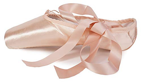 HROYL Scarpe da Danza Punta Classica Scarpette da Balletto Pointe Rosa con Nastro e Puntali per Donna e Ragazza,Rosa EU37