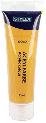 Stylex 28638 - Acrylfarbe auf Wasserbasis, 83 ml Tube in gold, matt, hohe Deck- und Farbkraft, lichtbeständig, schnelltrocknend und wasserfest