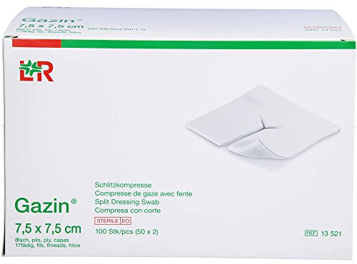 Gazin 7,5 cm x 7,5 cm steril 8fach Schlitzkompresse, 100 St. Kompressen