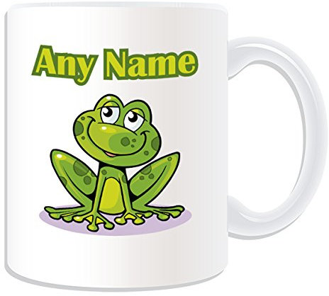 Regalo personalizado – sonriente rana/sapo taza (diseño animal tema, blanco) – cualquier nombre/mensaje en su única taza