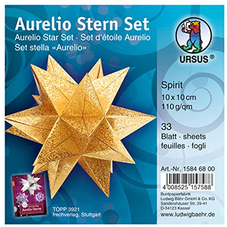 Ursus 15846800 Faltpapier, Motivpapier, Bastelpapier, Weihnachtsstern, Spirit, 10 x 10 cm